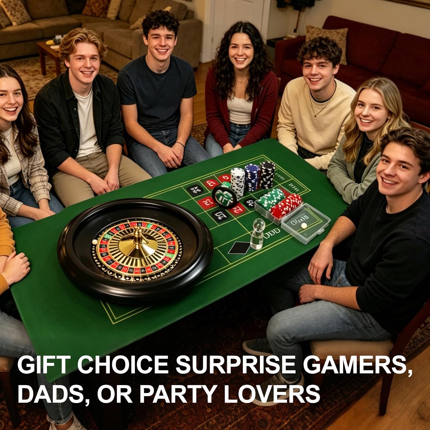 Casino Night Complete Game Set Include 16'' Green Roulette Wheel 35" X 16" Rubber Tabletop Layout Mat, 100 Chips