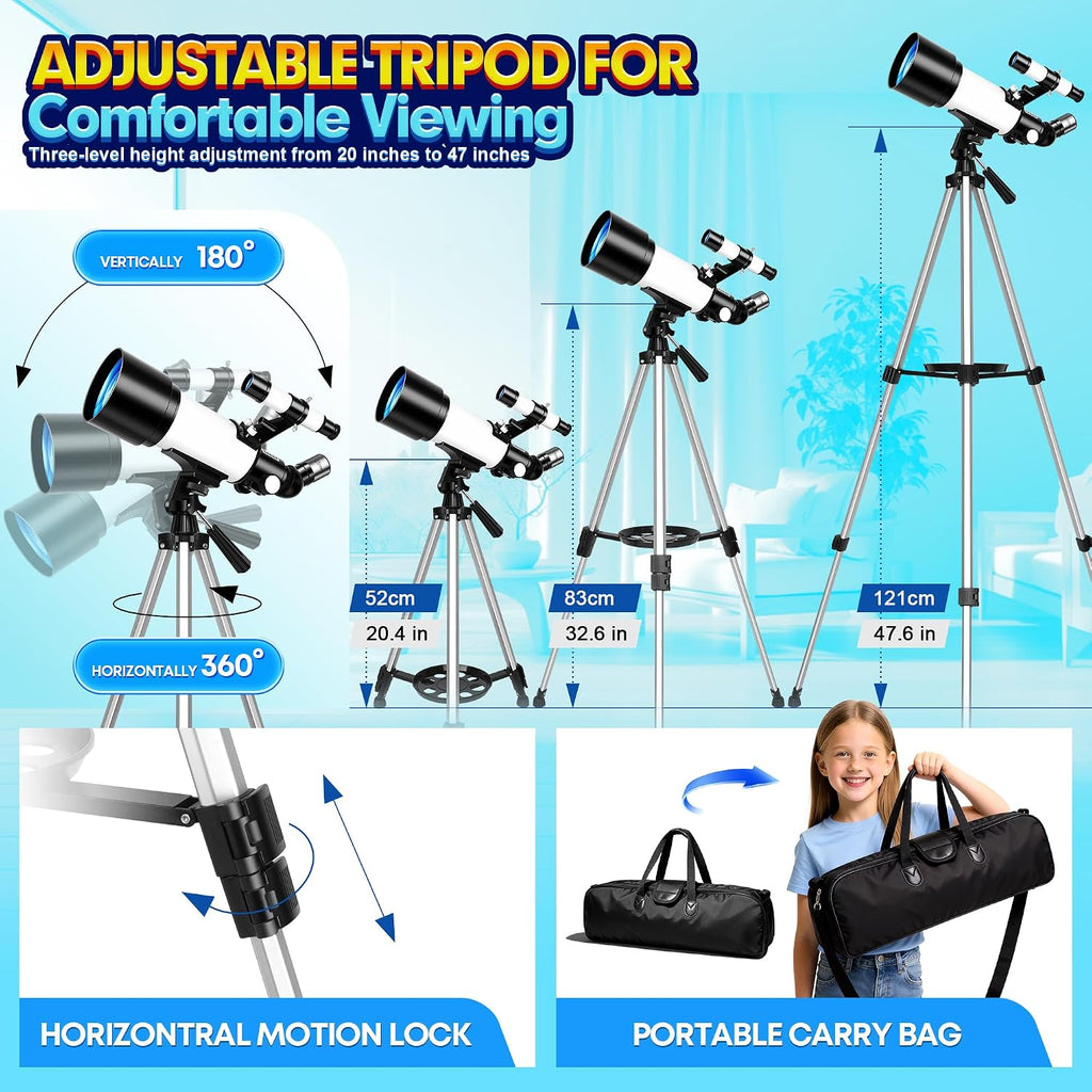 70mm Telescope for Kids & Adults Beginners with Space Puzzles | Refractor Telescope, Portable Travel Astronomical