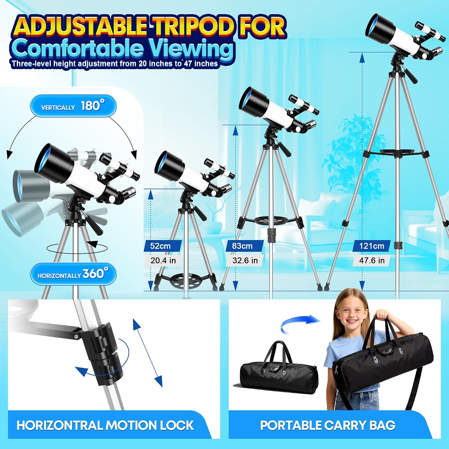 70mm Telescope for Kids & Adults Beginners with Space Puzzles | Refractor Telescope, Portable Travel Astronomical