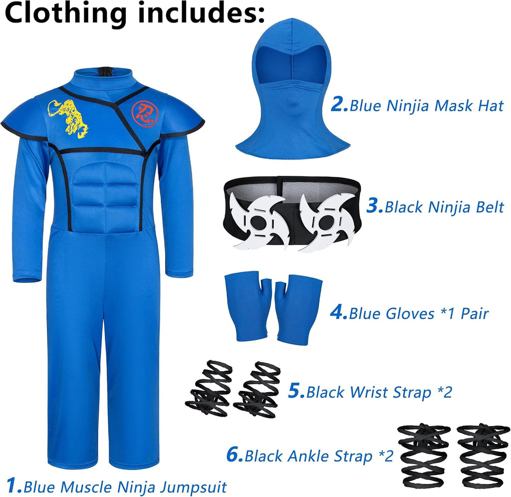 Kids Ninjia Costume - Muscle Ninja Costume Suit with Deluxe Ninja Toys for Little Boys & Girls Halloween Cospaly