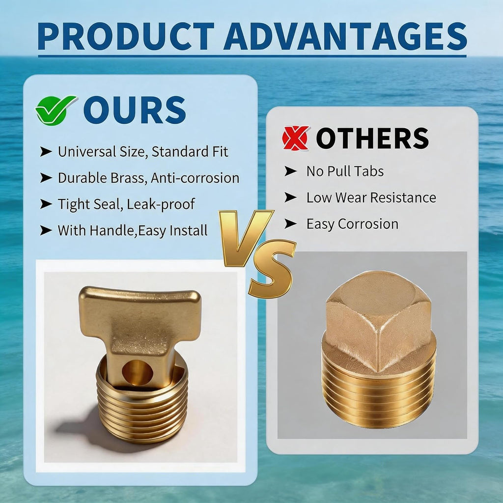 Solid Brass Boat Drain Plug 1/2" NPT Thread for Most Boat Hulls 2PCS