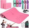 Yoga Mat Thick, 6 Fabric Resistance Bands, 2 Pack Yoga Blocks, Home Workout Equipment Essentials Starter Kit for