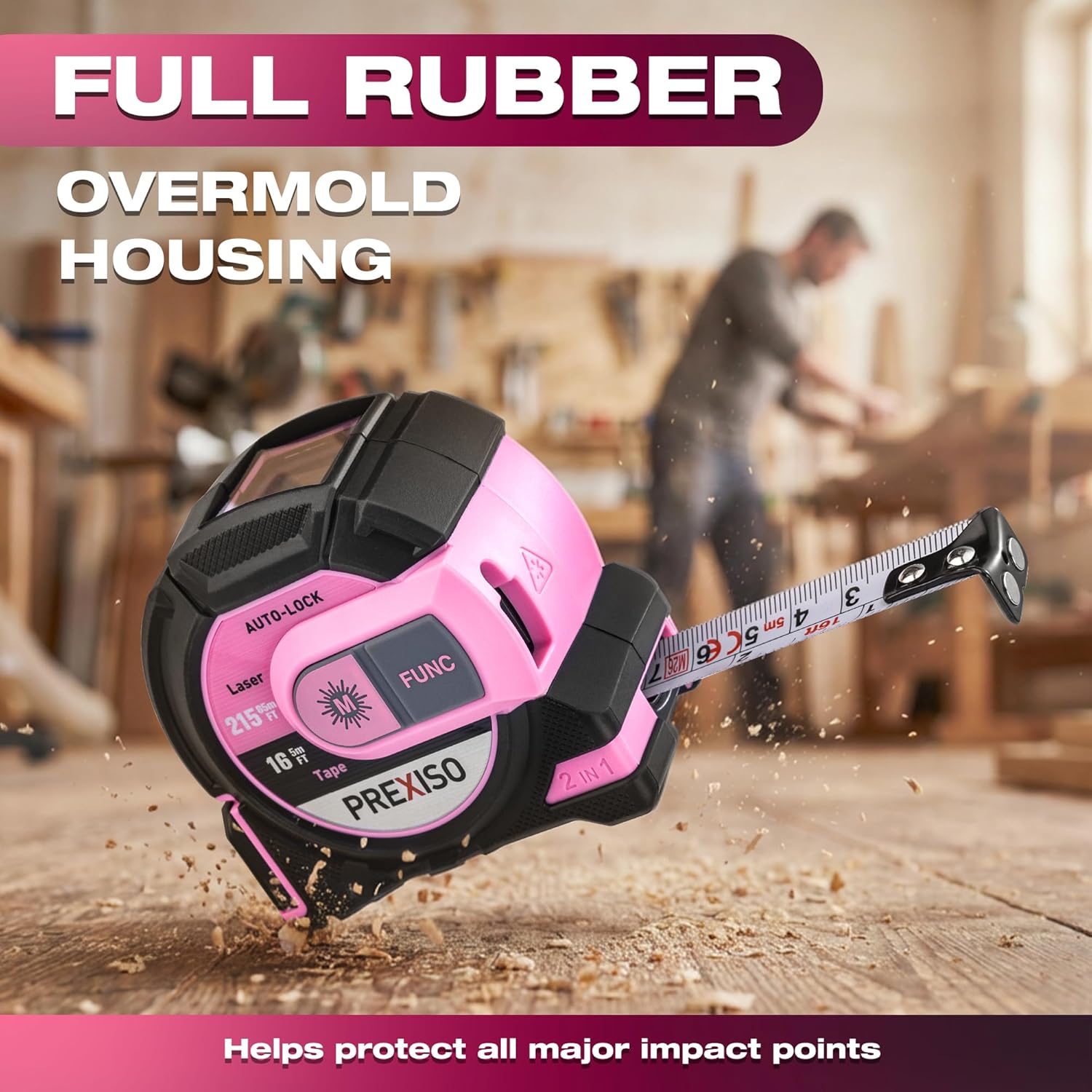 2-in-1 Laser Tape Measure- 215Ft Laser Measuring Tool & 16Ft Measuring Tape with Auto Lock & Magnetic Hook - Laser