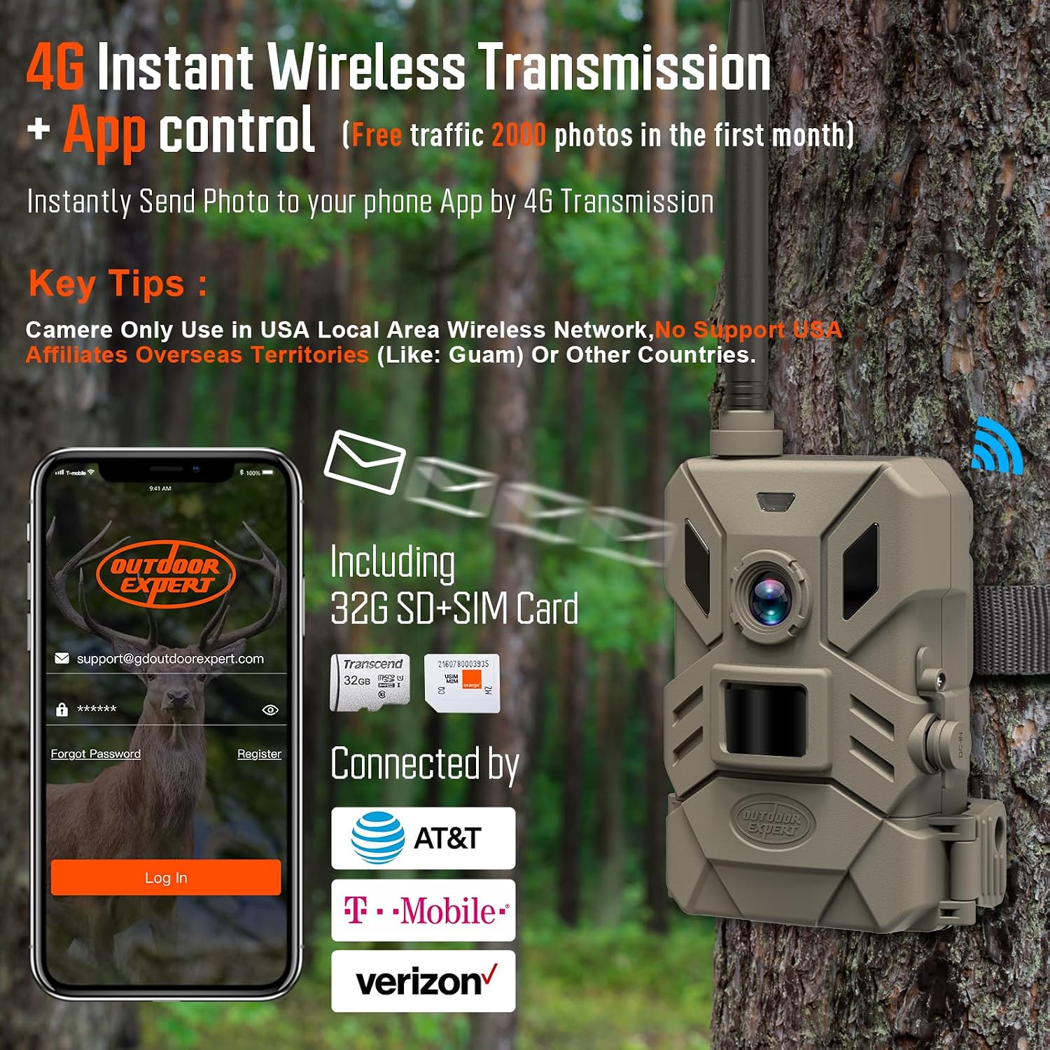 4G Cellular Trail Camera with No Glow 940nmNight Vision,36MP Hunting Camera HD Video IP66 Waterproof Game Cam,90FT