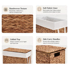 Slim Laundry Hamper with Lid, Handwoven Natural Water Hyacinth Basket