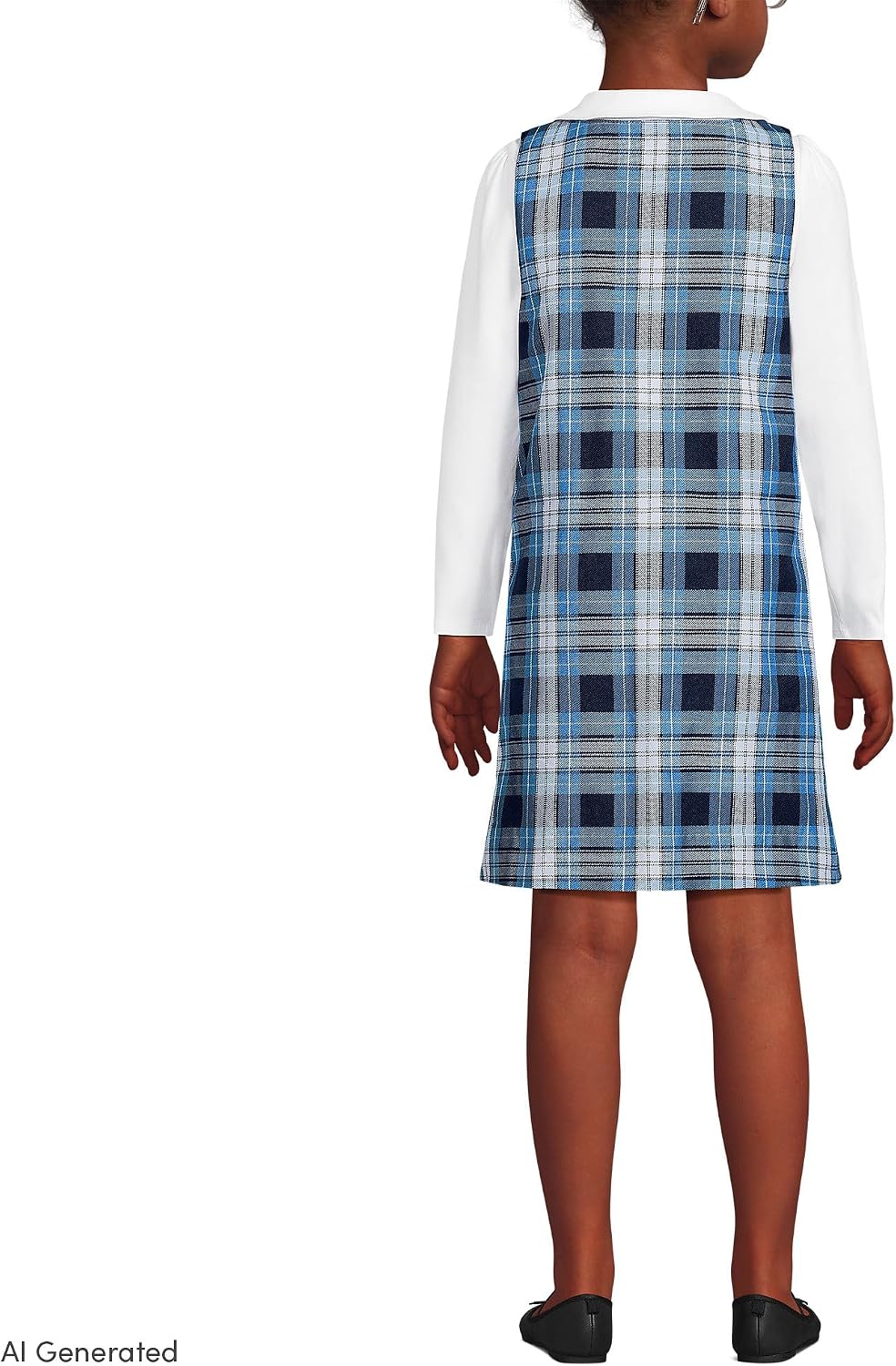 Girls Plaid Button Shoulder Patch Pocket Jumper 3 Clear Blue Plaid