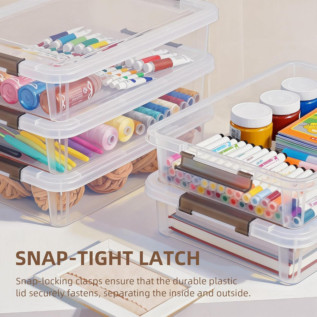 3 PCS Plastic Storage Bins with Latching Lids Portable Project Case Clear File Box Stackable Storage Containers for