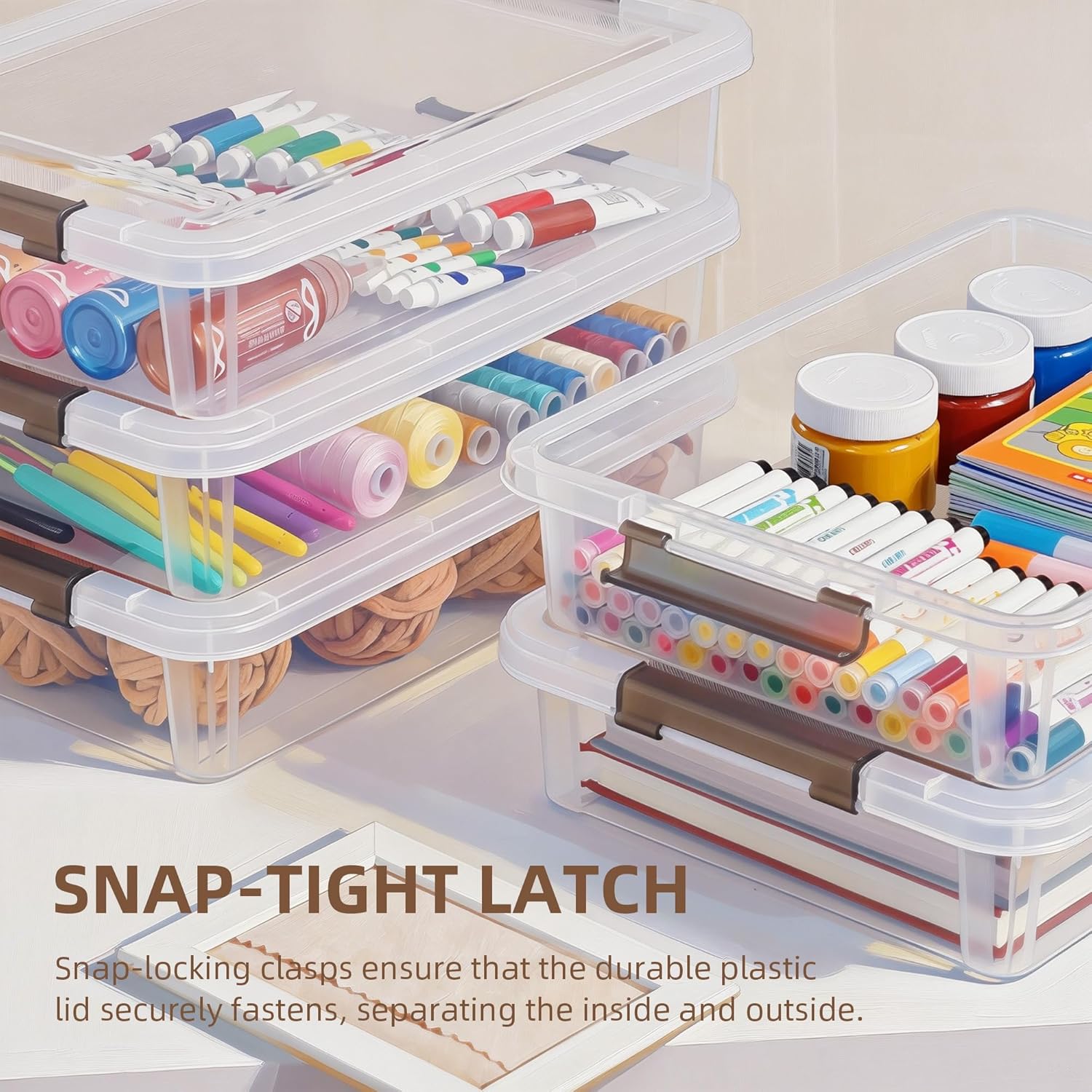 3 PCS Plastic Storage Bins with Latching Lids Portable Project Case Clear File Box Stackable Storage Containers for