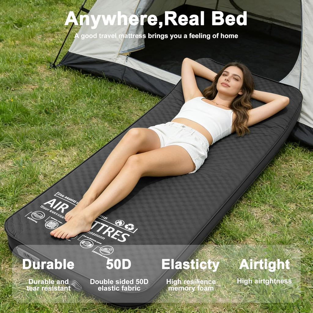 Self Inflating Sleeping Pad with Electric Pump, 4" Thick Memory Foam Sleeping Pad for Camping, 9.5 R-Value Insulated