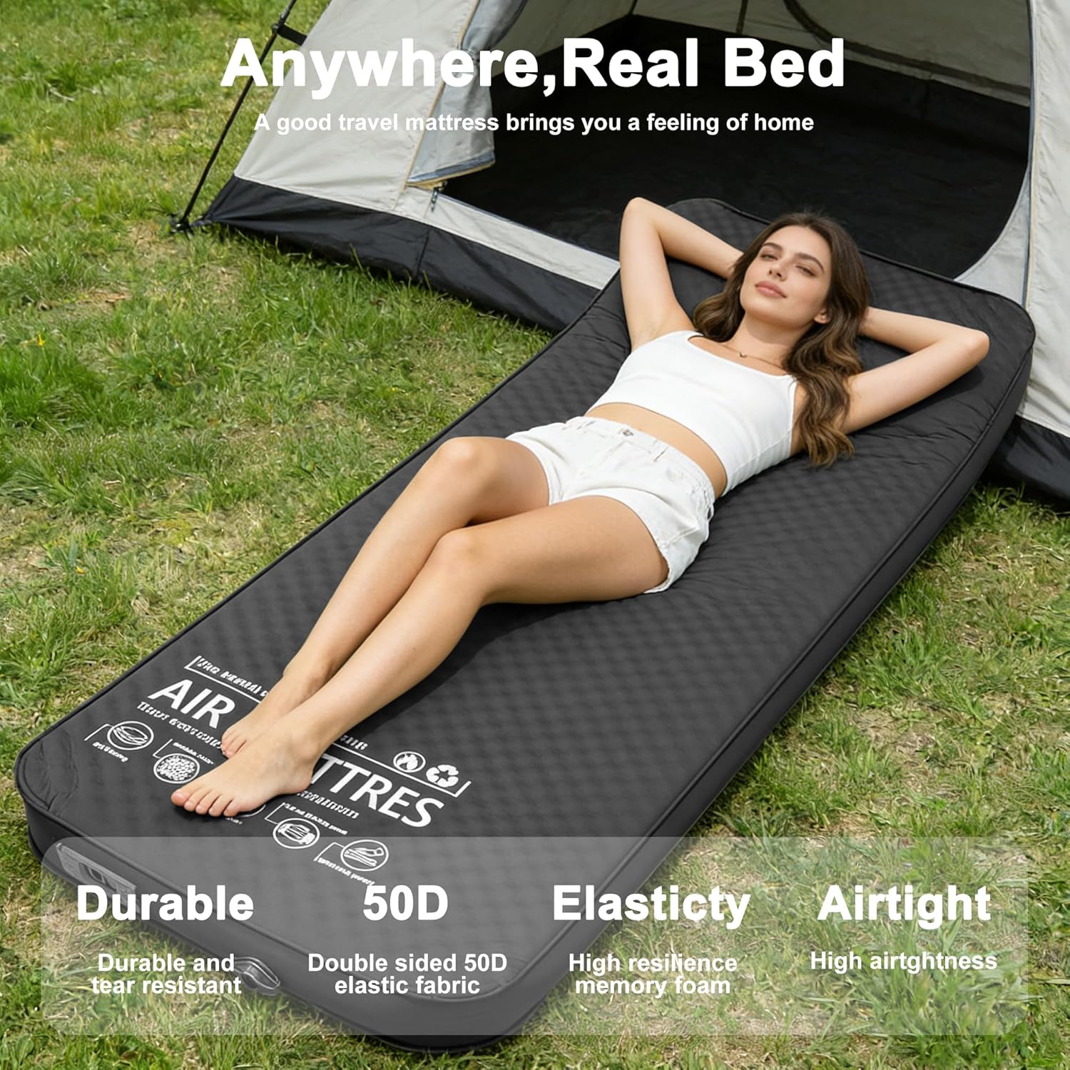 Self Inflating Sleeping Pad with Electric Pump, 4" Thick Memory Foam Sleeping Pad for Camping, 9.5 R-Value Insulated