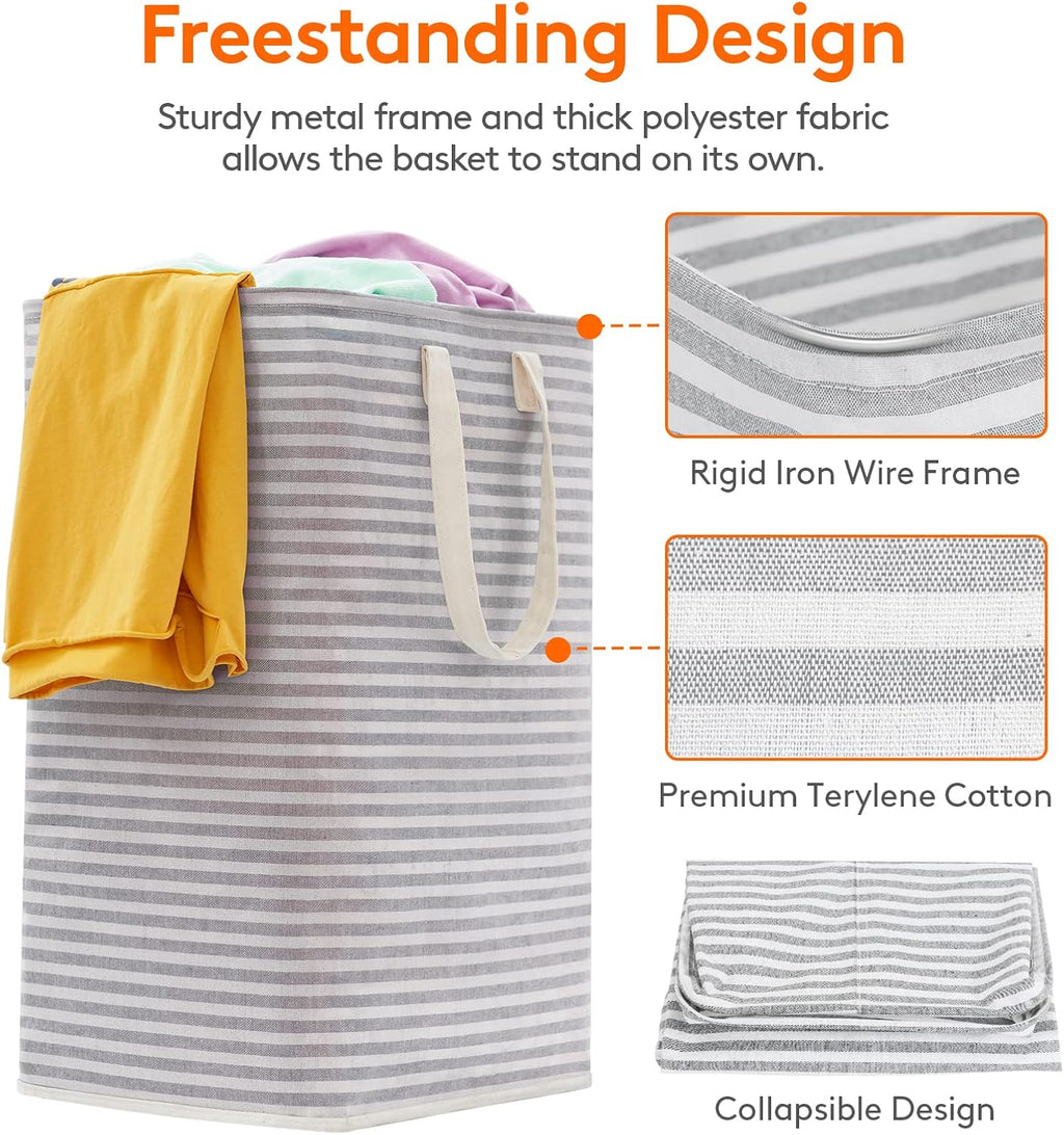 1 Pack Laundry Basket 80L Each, Collapsible Clothes Hamper with Reinforced Handles, Freestanding Waterproof Design