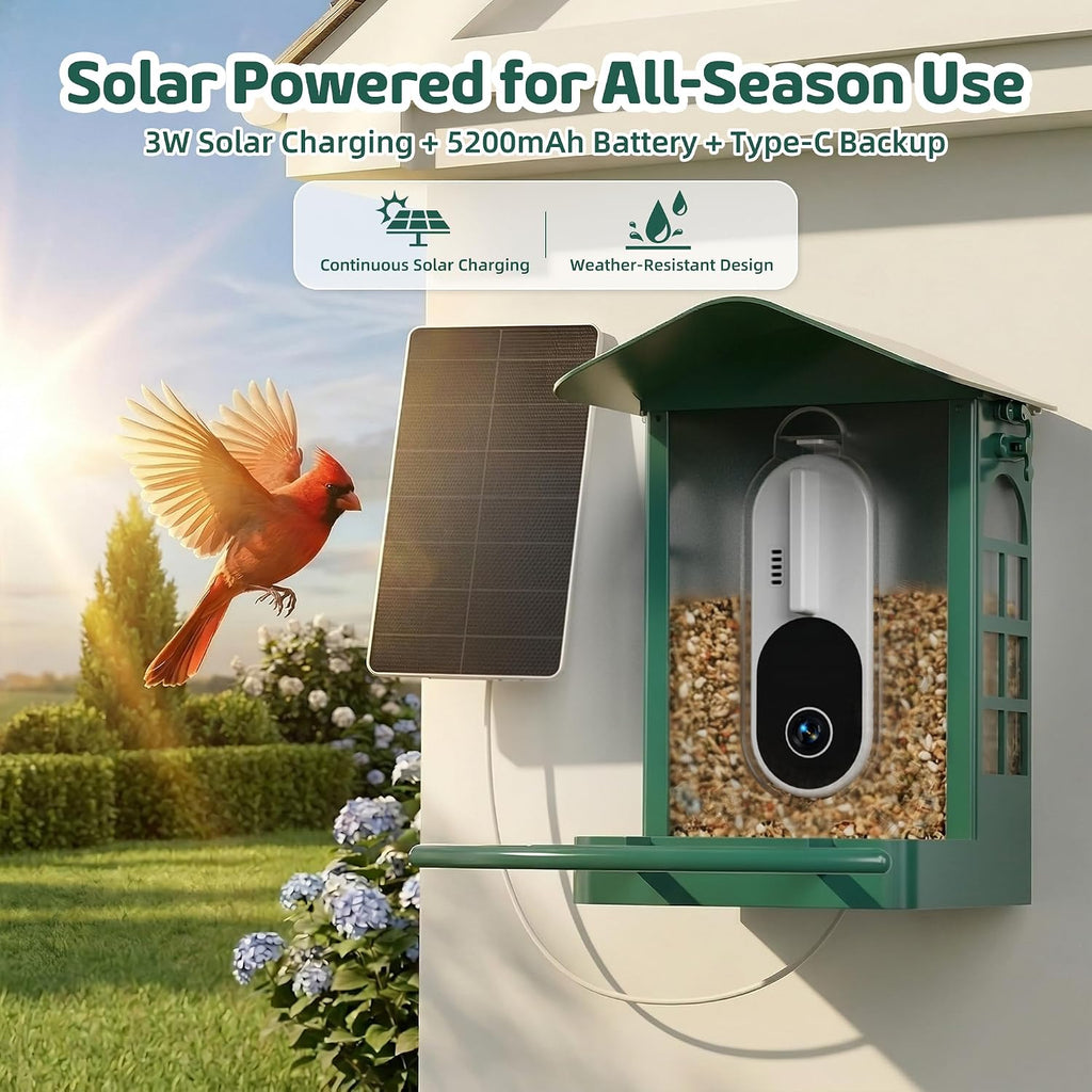 Bird Feeder with Camera, 4K UHD Video Bird House with Camera Solar Powered, No Subscription, AI Bird Species