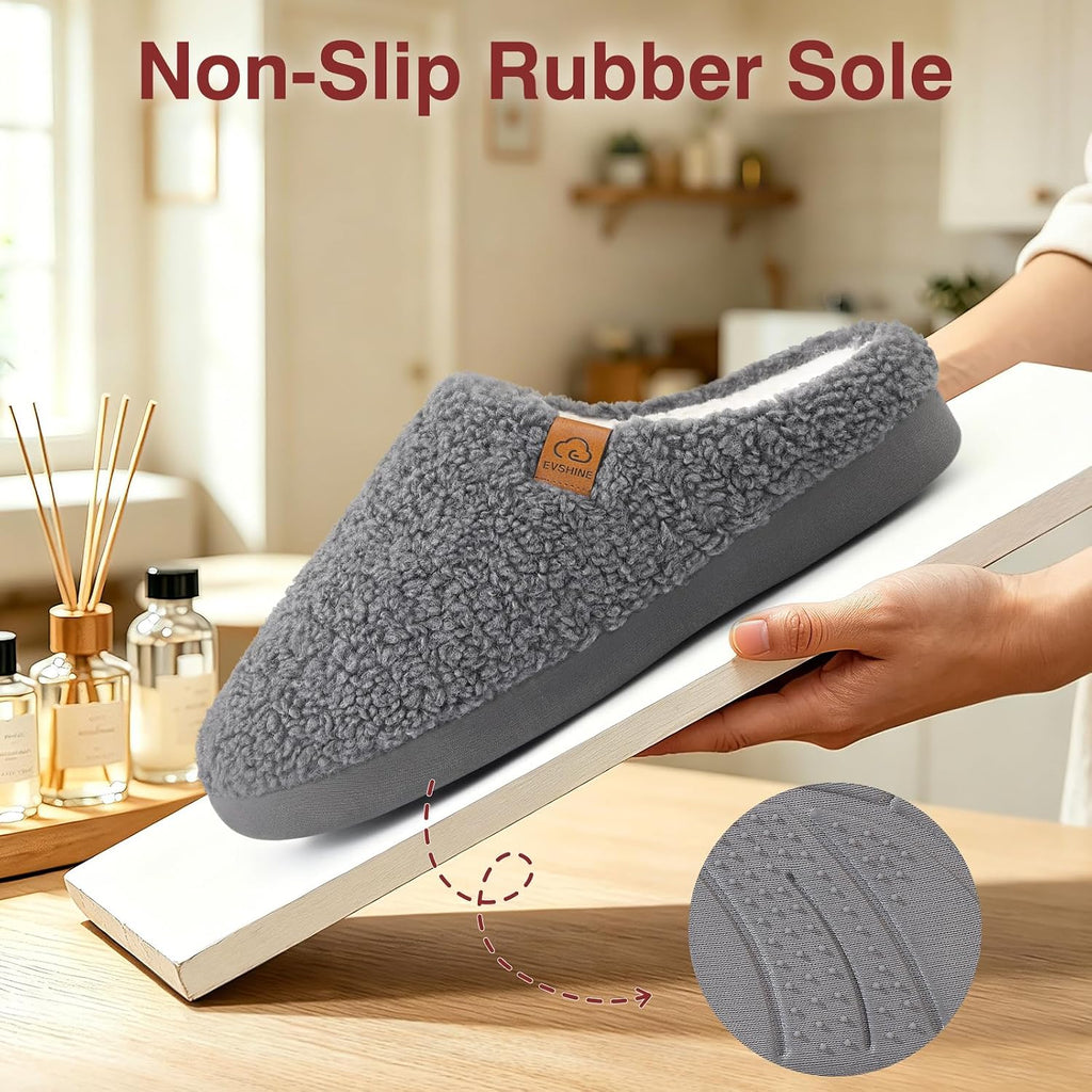 Memory Foam Fuzzy Slippers for Women Curly Fleece House Shoes | Indoor Outdoor, Comfy and Warm Fur Lining, Non-slip