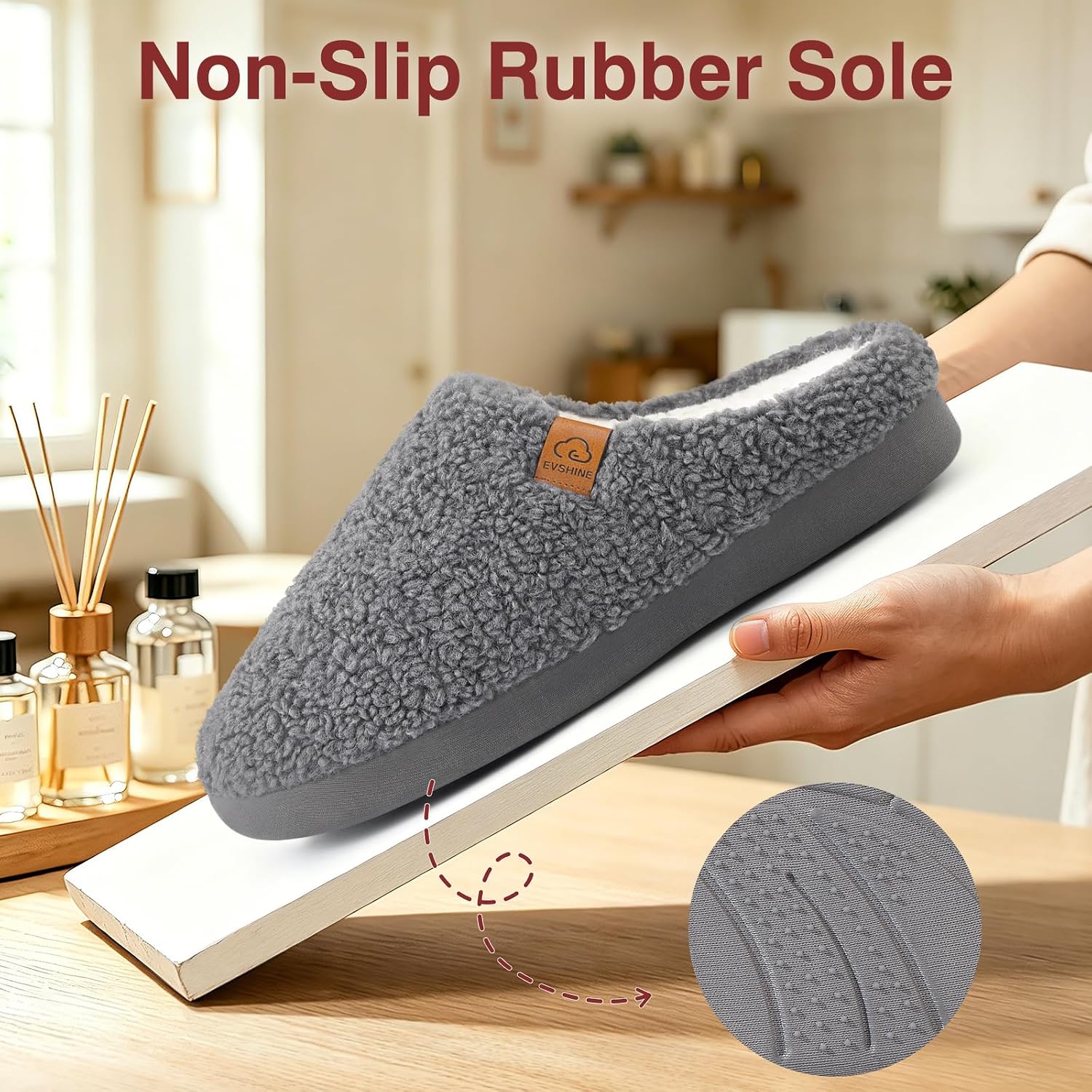 Memory Foam Fuzzy Slippers for Women Curly Fleece House Shoes | Indoor Outdoor, Comfy and Warm Fur Lining, Non-slip