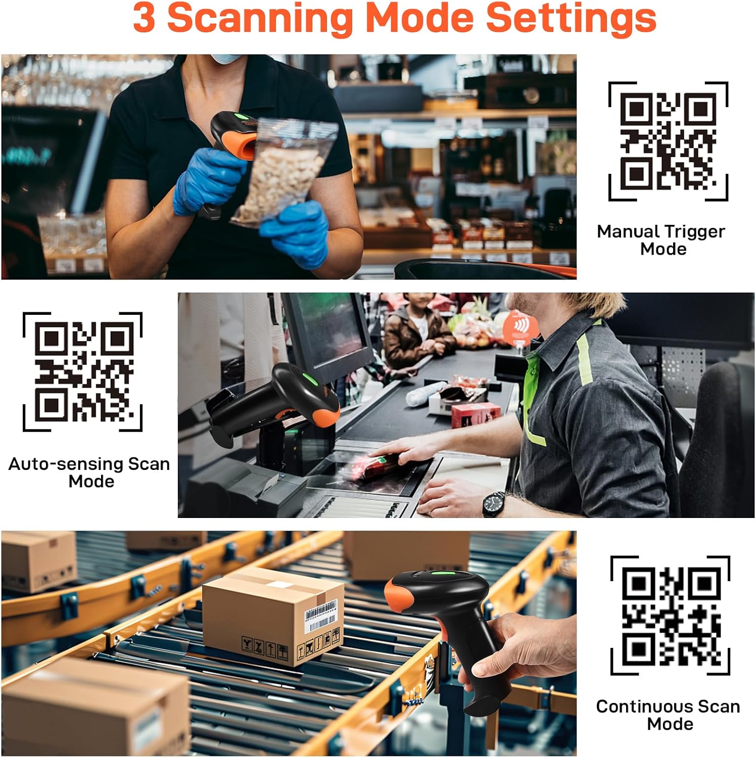 Bluetooth Barcode Scanner, 2D QR 1D Wireless Bar Code Reader | Handheld Barcode Scanners with Updated 800 X 600 Pixel