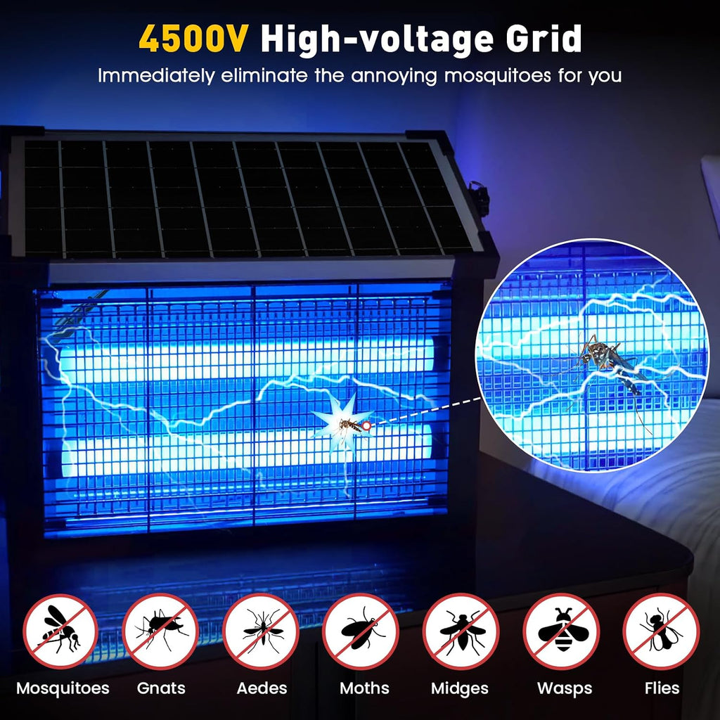 Solar Bug Zapper Outdoor, 4500V Solar Mosquito Zapper Outdoor Waterproof, 1/2 Acre Coverage Rechargeable Electric Fly