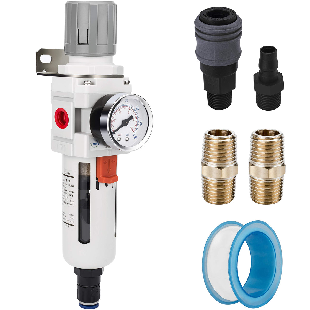 NANPU 1/2" NPT Air Compressor Filter & Pressure Regulator Combo, Auto Drain