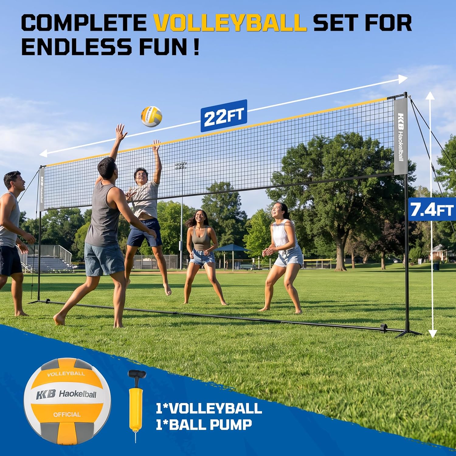 22FT Badminton Volleyball Pickleball Net, Adjustable Height | Backyard, Beach, Lawn, Outdoor, Indoor, Portable, Net