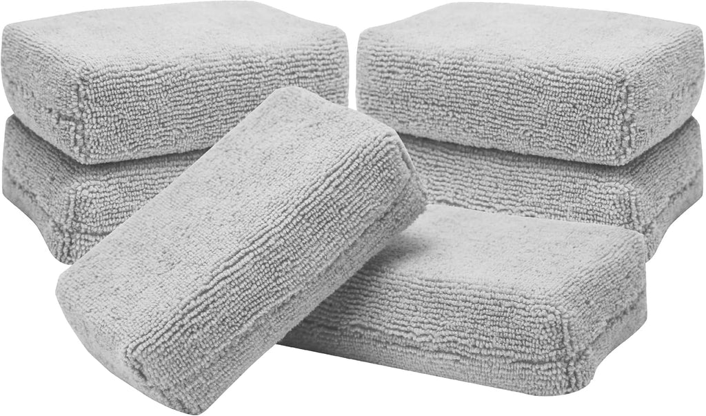 Microfiber Applicator Pads for Cars, 3 Inch x 5 Inch, 6 Pack | Polishing Pad for Applying Car Wax, Tire Shine