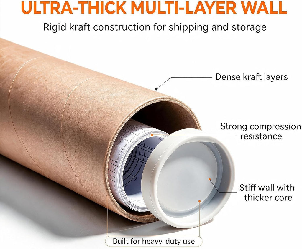3"x15" Mailing Tubes with Caps, 8 Pack Cardboard Shipping Tube