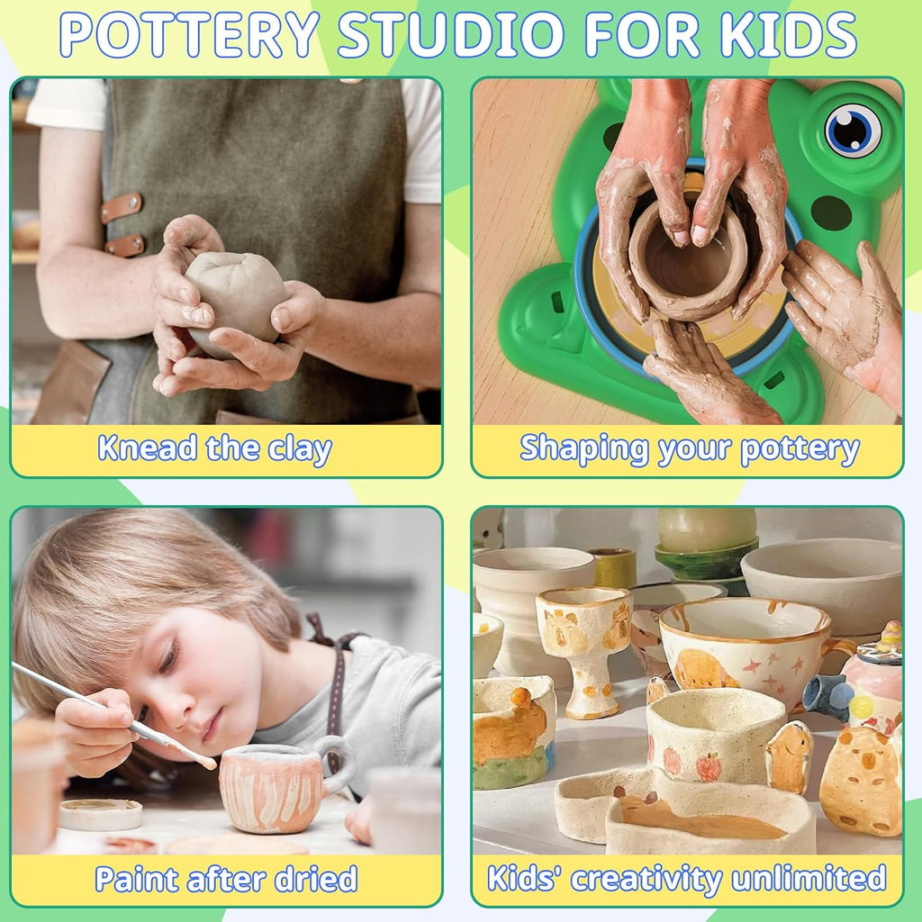 Pottery Wheel for Kids - Complete Pottery Painting Kit Arts and Crafts for Kids Ages 8-12 with 3 Pack Air Dry Clay