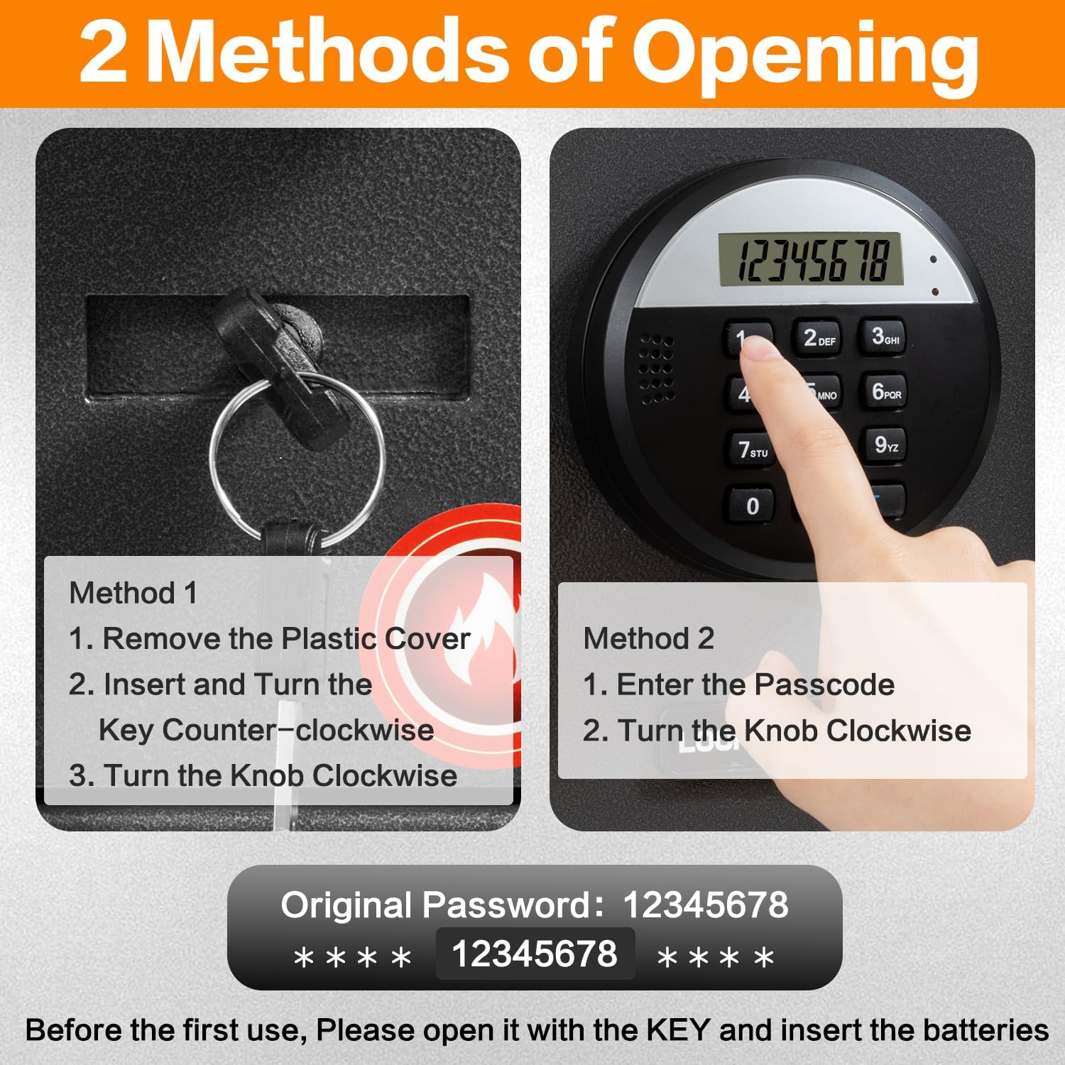 1.2 Cubic Feet Fireproof Safe Box, Fireproof Home Safe for Money, Jewelry, Documents and Valuables W/Digital Keypad