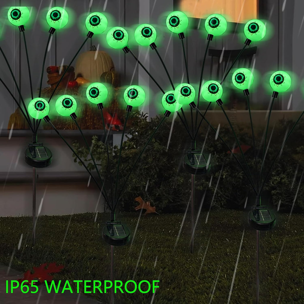 Halloween Decorations Outdoor, 4 Pack 24LED Solar Eyeball Pathway Lights, Scary Waterproof Solar Green Firefly Lights