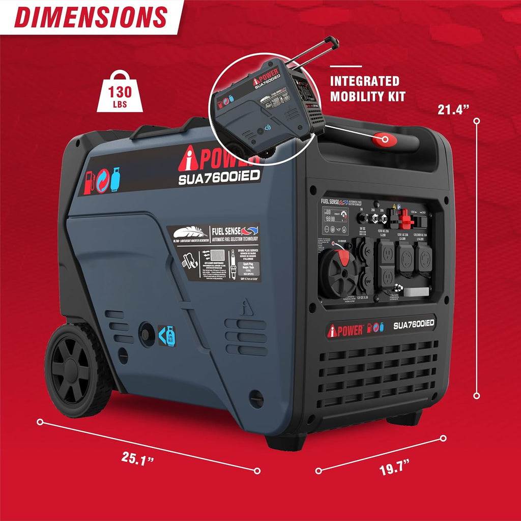 7600W Dual Fuel Quiet Portable Inverter Generator, Electric Start RV Ready, EPA & CARB Compliant CO Sensor, With