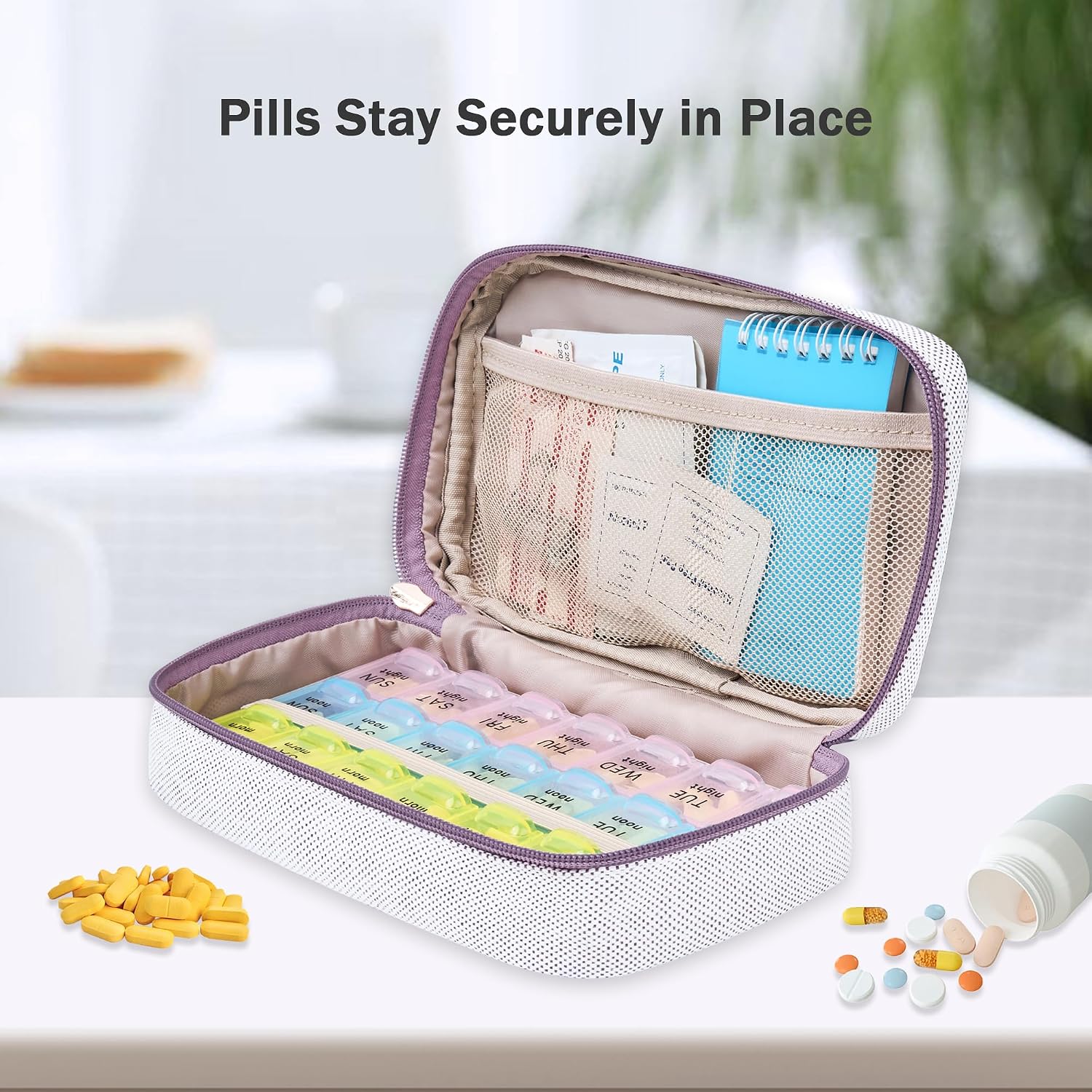 Weekly Travel Pill Organizer 3 Times A Day Pill Case for Purse with Removable 7 Day Pill Box Holder,Cute Medication