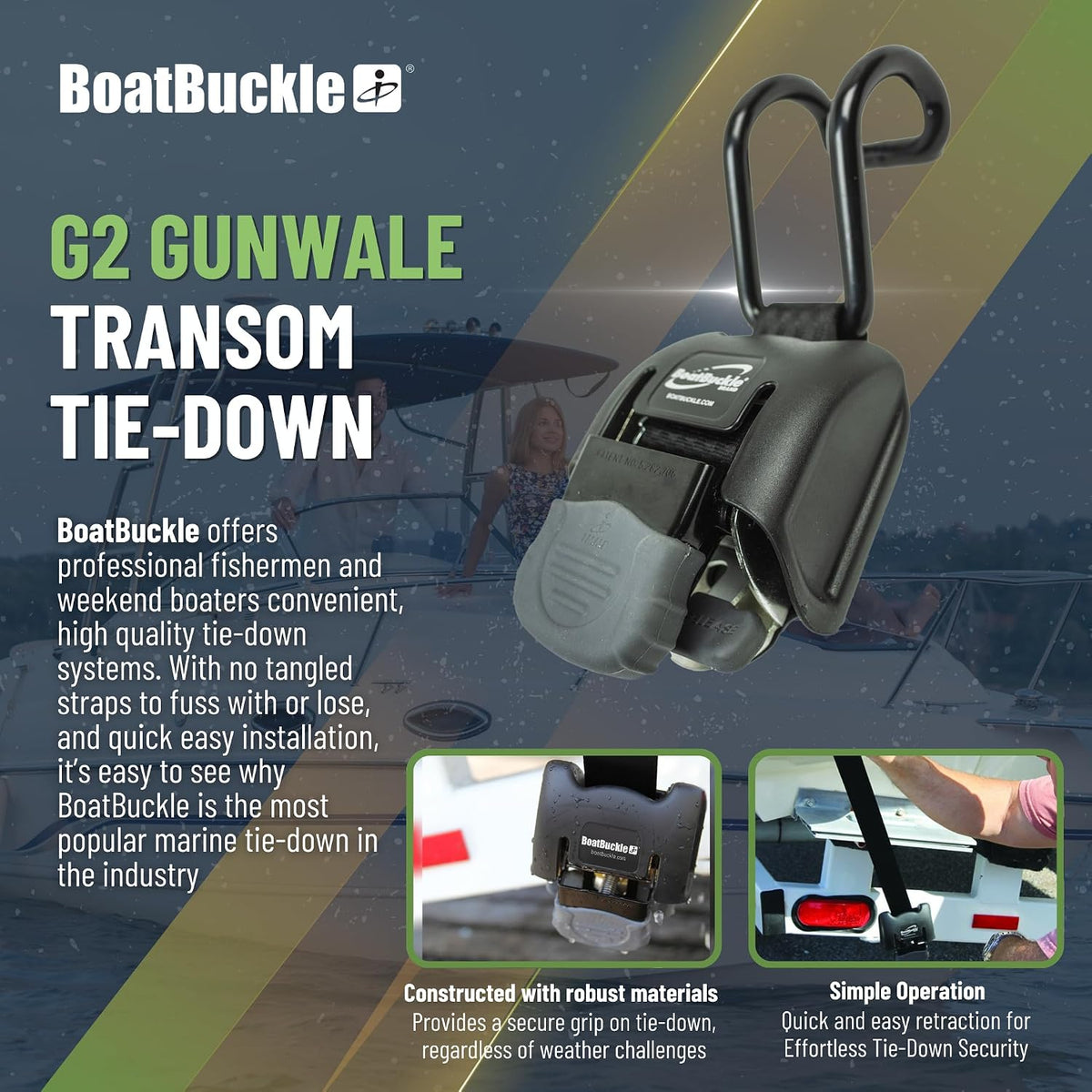 BoatBuckle F14221EC G2 Gunwale Retractable Boat Tie Down, 2 x 38 in, 2-Pack