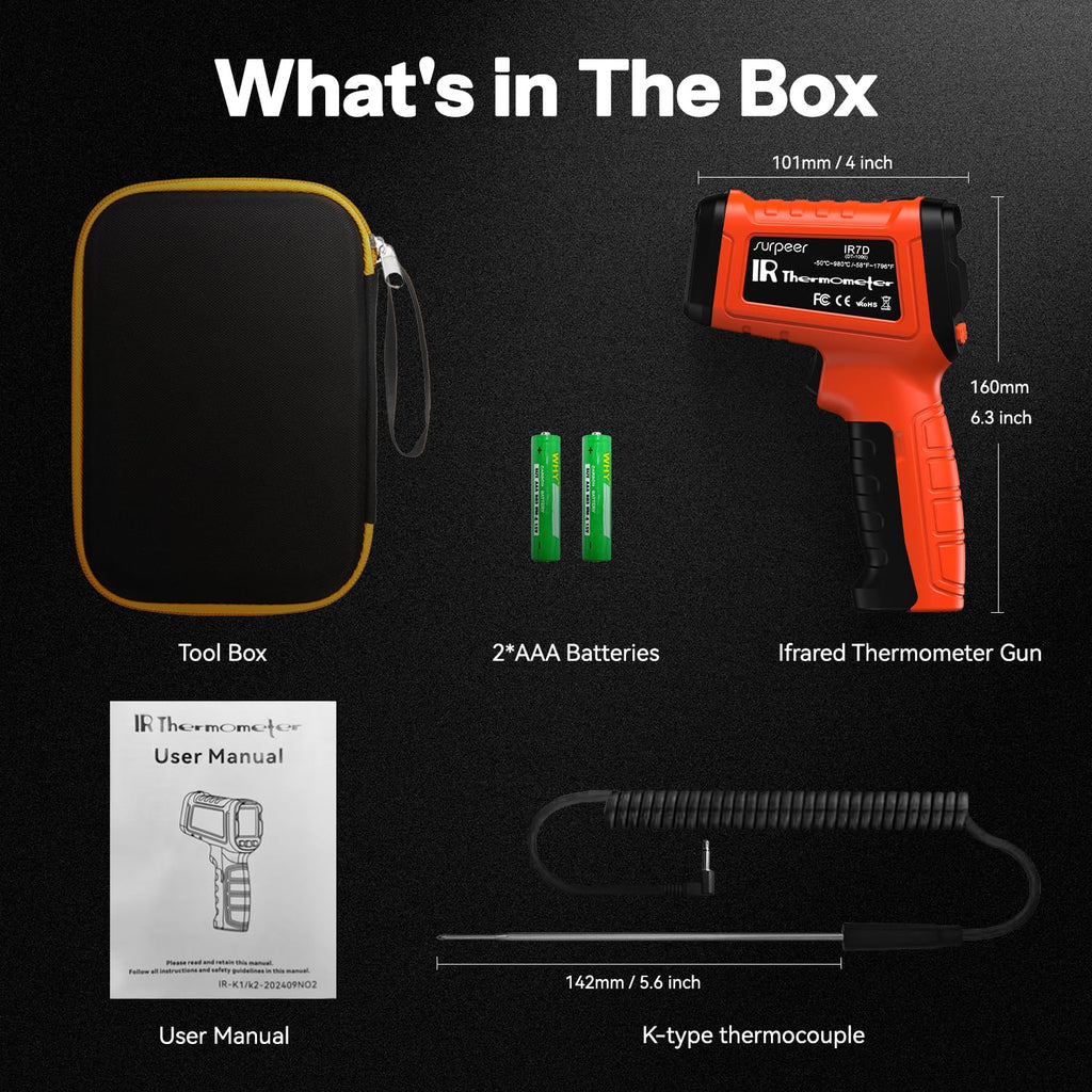 Infrared Thermometer Temperature Gun 1796°F 16:1 Laser