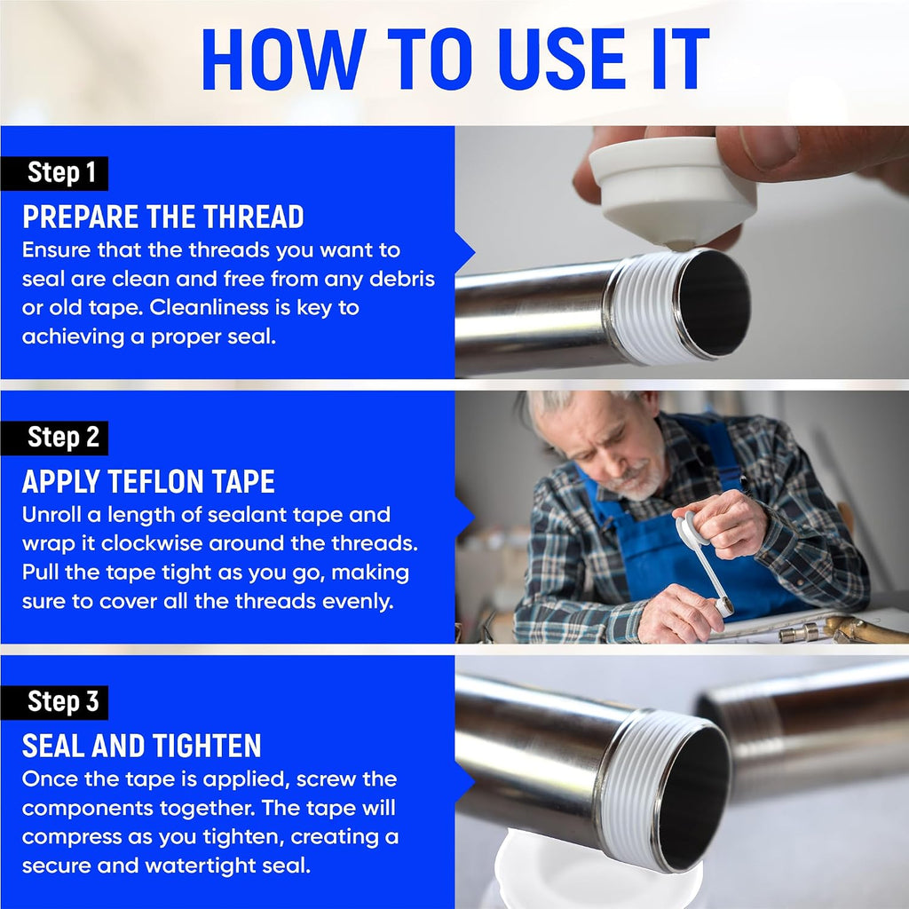Professional Grade Plumbers Tape - 1/2 Inch X 520 Inches, 2 Pack | High Density Thread Sealant Teflon Tape
