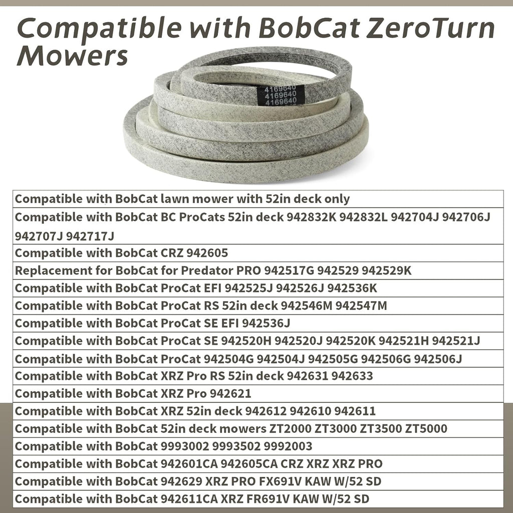 4169640 4165619 52" Deck Belt Replacement for Bobcat ProCat Zero Turn Mower for Predator PRO 942517G for ProCat SE