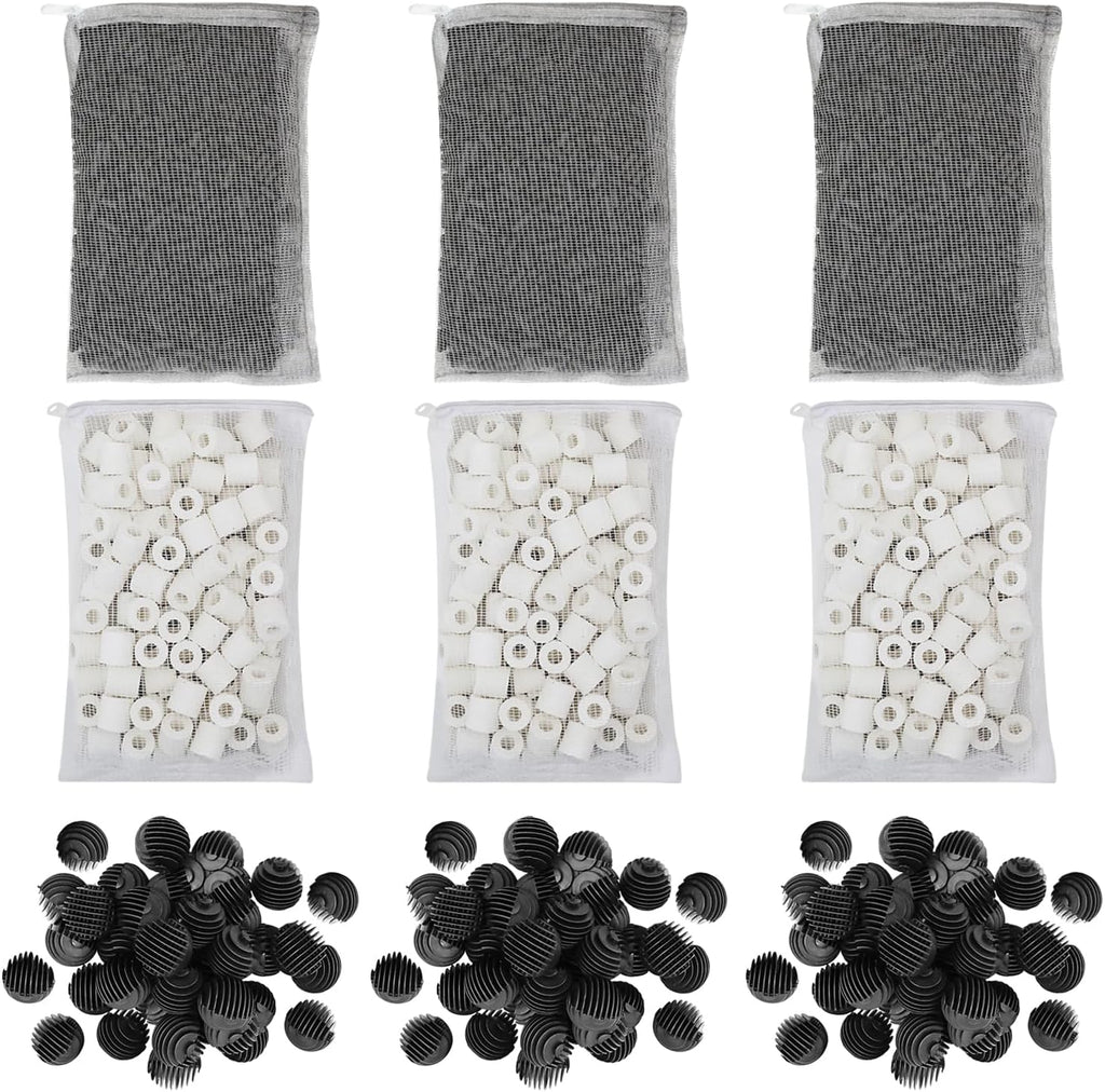 Aquarium Canister Filter Media Set, Bio Balls, Rings & Carbon