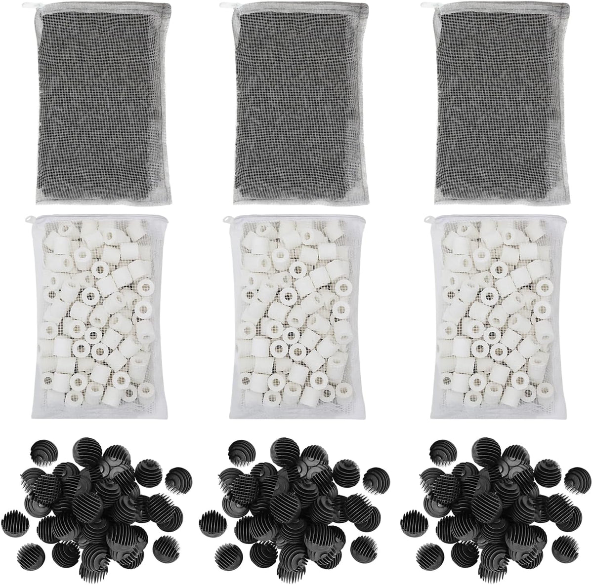Aquarium Canister Filter Media Set, Bio Balls, Rings & Carbon