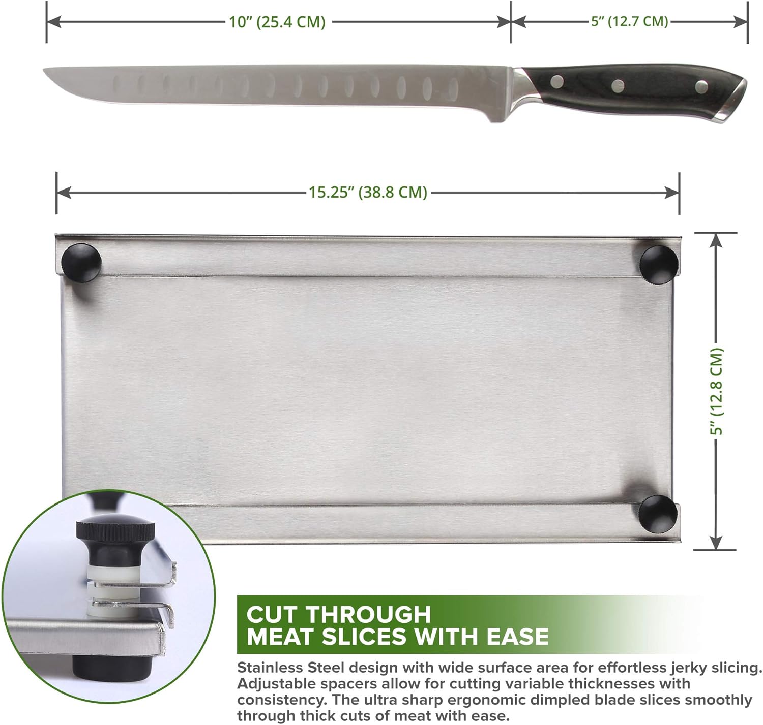 Jerky Maker Cutting Board With Professional Slicing and Carving Knife 8oz Pack of Seasoning and How to Book (1)