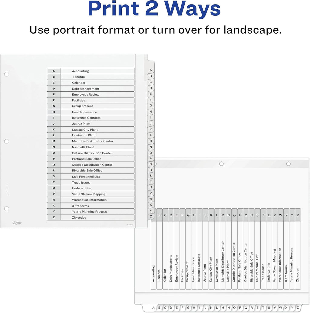 Extra-Wide Dividers for 3 Ring Binders, 26 Tabs per Set, Customizable Table of Contents, Multicolor Tabs, Works Great