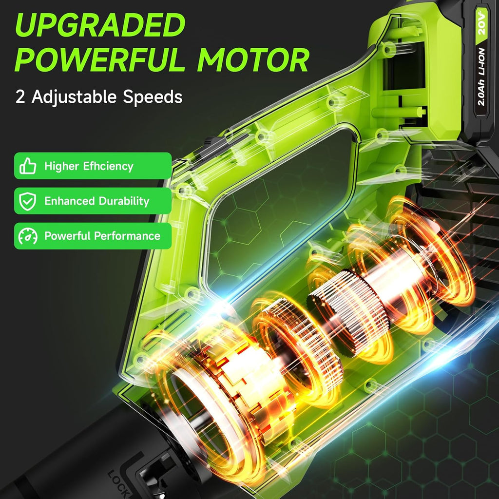 Leaf Blower Cordless, Leaf Blower with Battery and Charger - 2 Speed Modes, 2 Batteries, 20V Powerful Lightweight