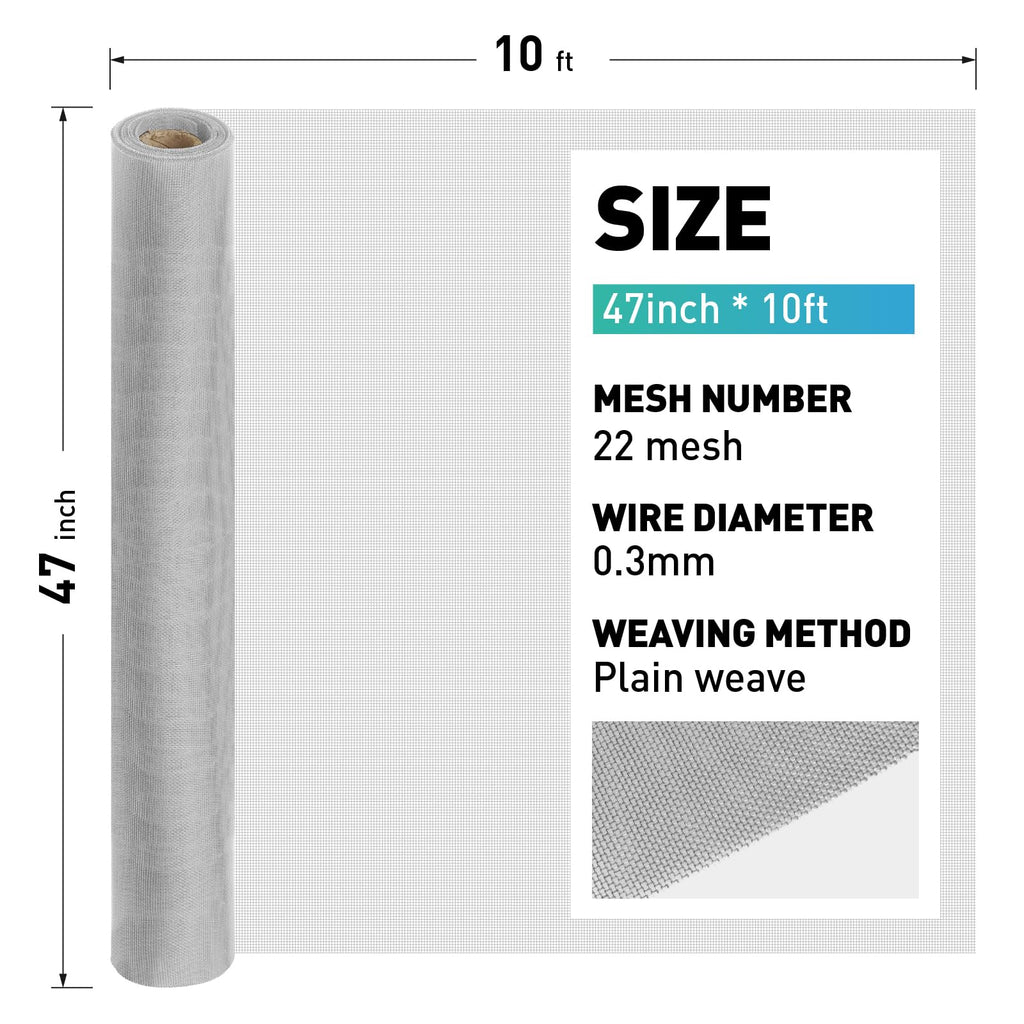 304 Stainless Steel Mesh Window Screen Roll,47IN x 10FT