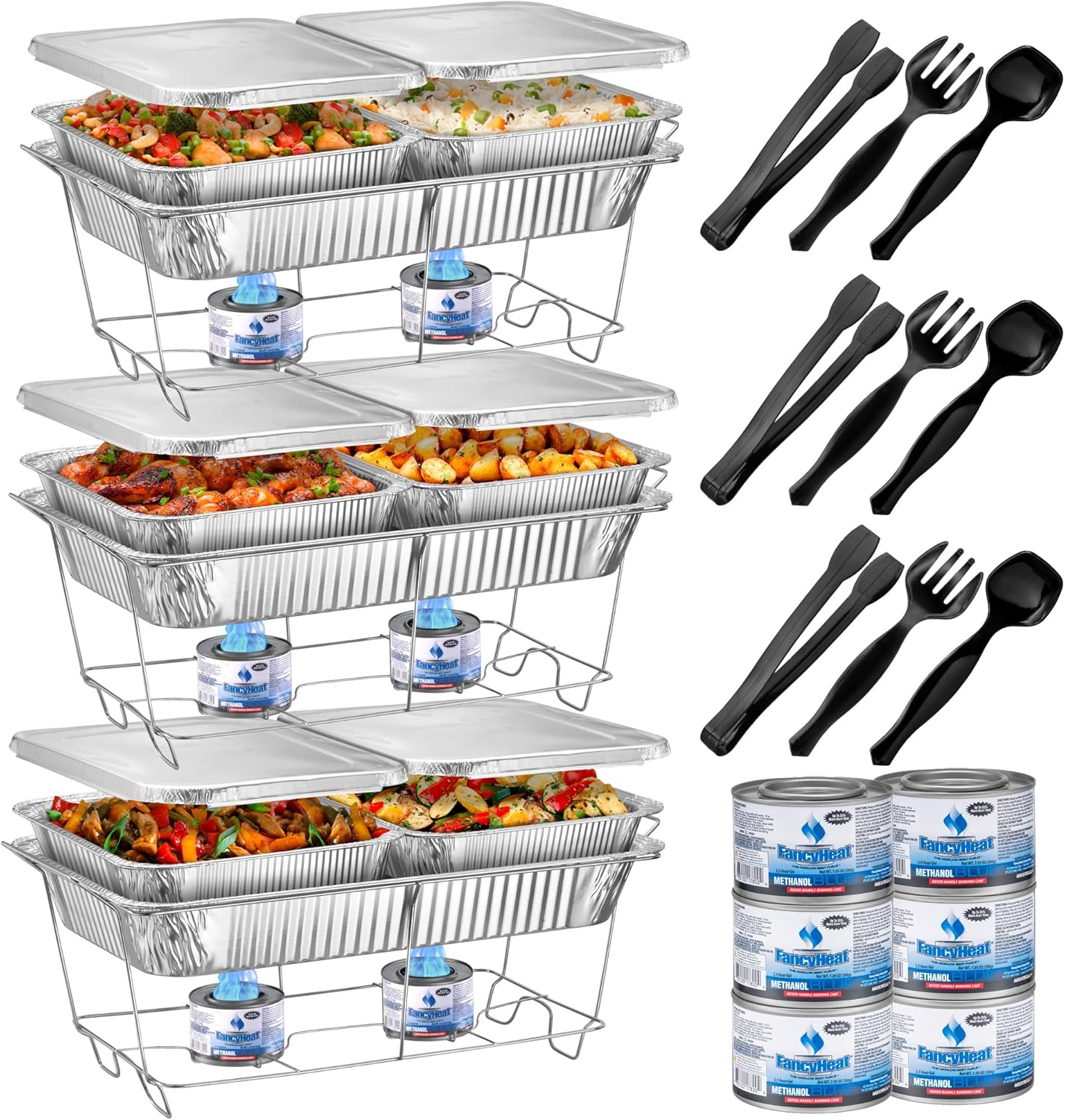 Disposable Chafing Dish Buffet Set, Food Warmers for Parties, Complete 33 Pcs of Chafing Servers with Covers