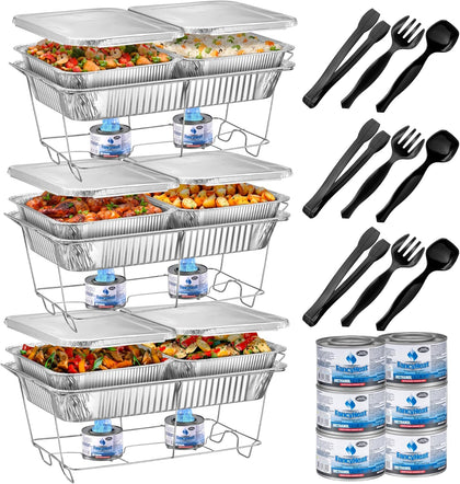 Disposable Chafing Dish Buffet Set, Food Warmers for Parties, Complete 33 Pcs of Chafing Servers with Covers