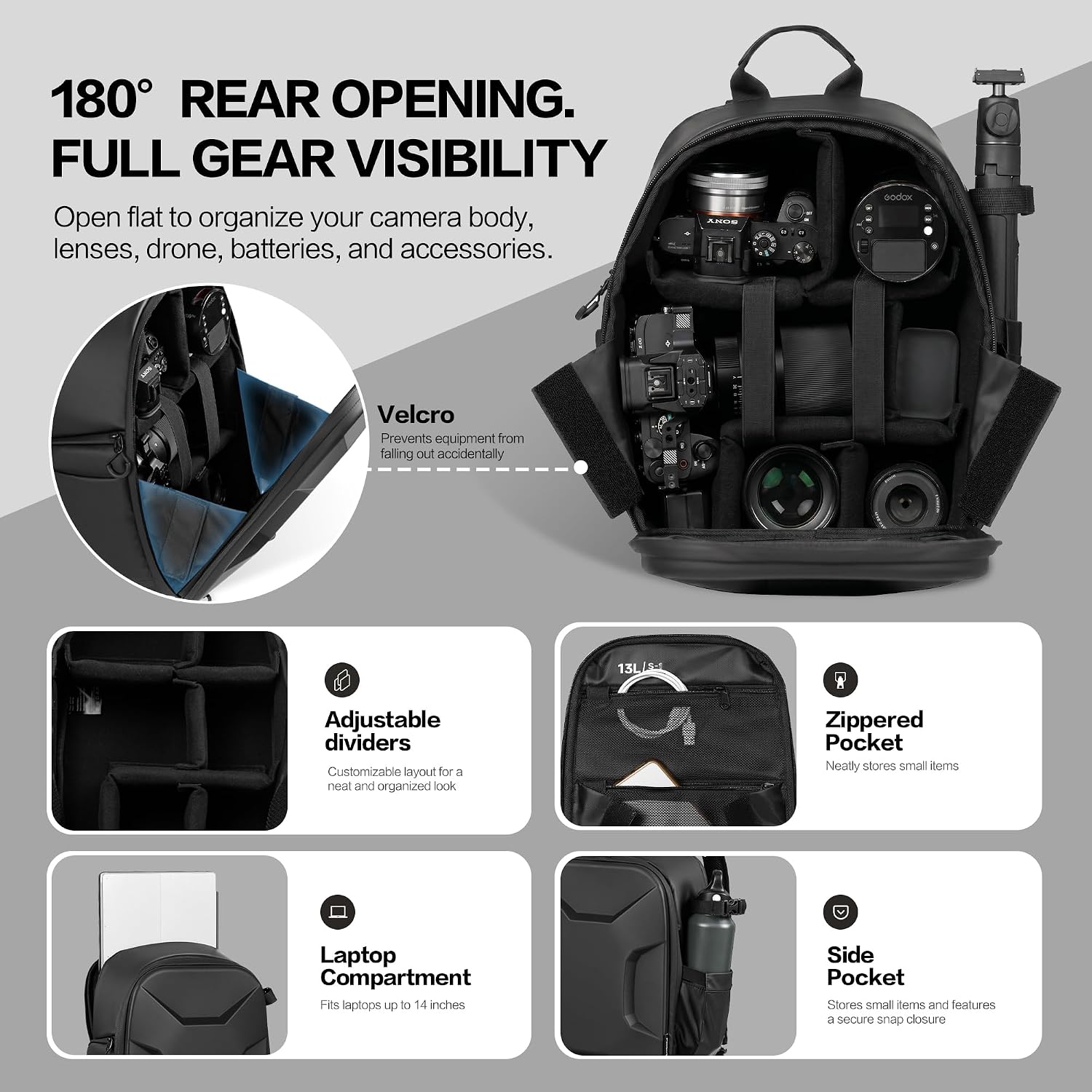 S1 Hard Shell Camera Backpack, 13L for DSLR Mirrorless | Hardshell,Side Opening Pockets, Laptop Compartment and