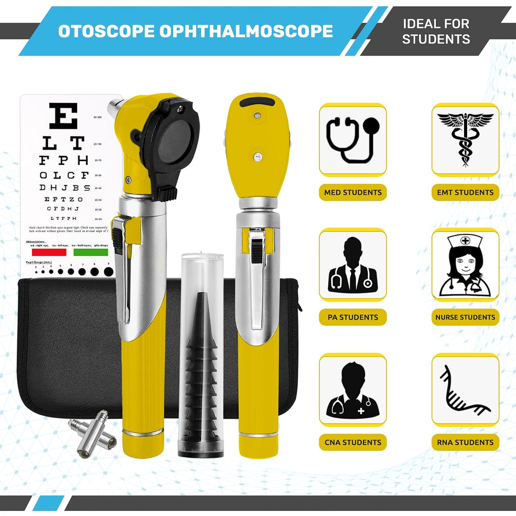 Multi-Function 2 in 1 Otoscope Set - Otoscope/Ophthalmoscope for Ear & Eye Examination - Professional Kit for Home