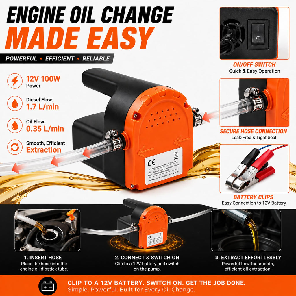 Oil Extractor Pump 12V 100W, Oil Change Pump For DIY Engine