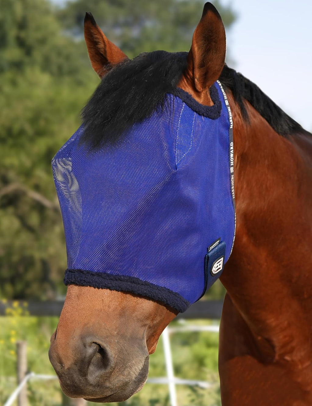 All-Round Mesh Horse Fly Mask UV Protective with Fleece-Padded Edging Deep Navy L