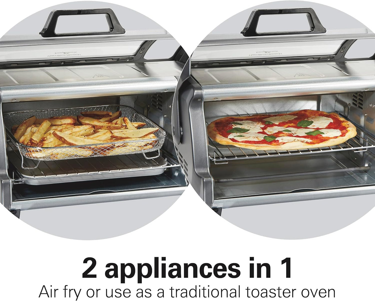 Easy Reach 6 Slice Countertop Air Fryer Toaster Oven Combo | Roll-Top Door For Easy Access | Bake, Broil & Toast