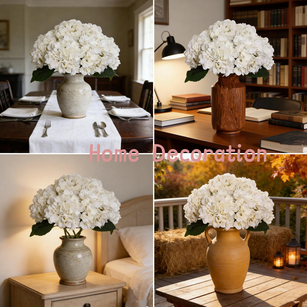 6pcs White Hydrangea Artificial Flowers Silk Fake Hydrangeas