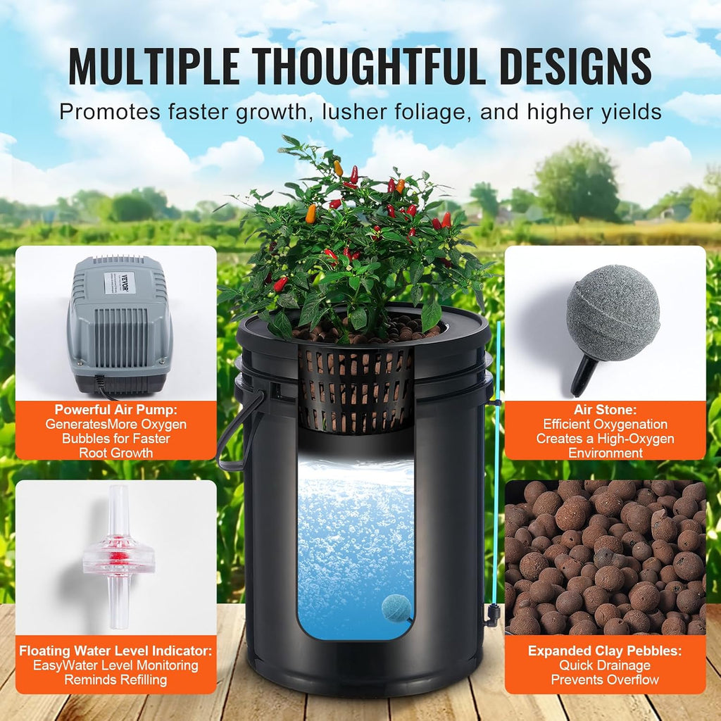 DWC Hydroponics Grow System, Hydroponic Growing System with Top Drip Kit, Deep Water Culture 5-Gallon 4 Buckets, with