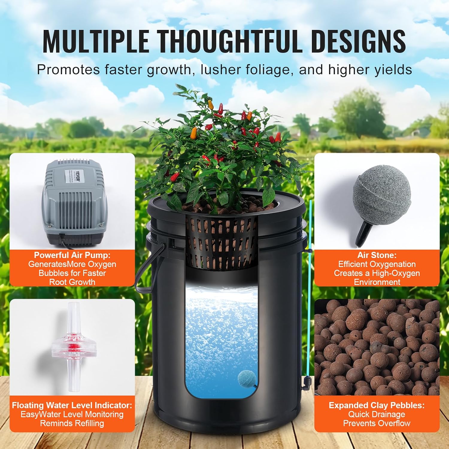 DWC Hydroponics Grow System, Hydroponic Growing System with Top Drip Kit, Deep Water Culture 5-Gallon 4 Buckets, with
