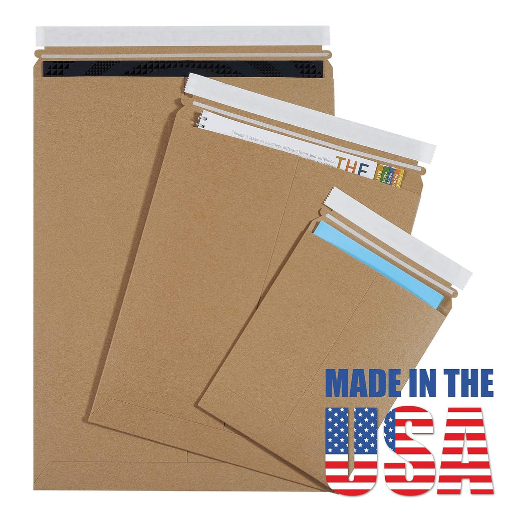 11 x 13 1/2" Stayflats Brand Rigid Flat Mailers, Kraft (Pack of 100) Photo Document Mailers, Peel & Seal Closure